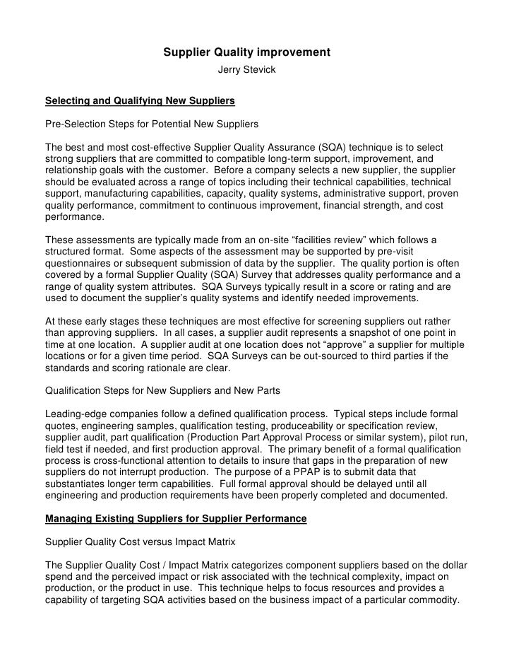 Supplier Quality Improvement