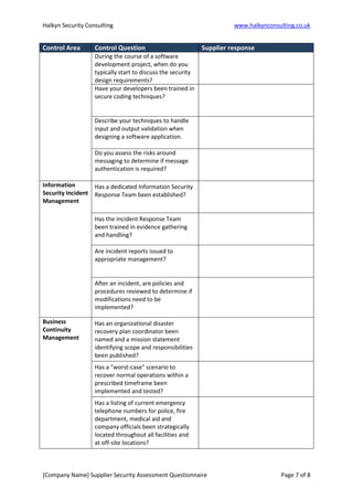 Supplier security assessment questionnaire | PDF