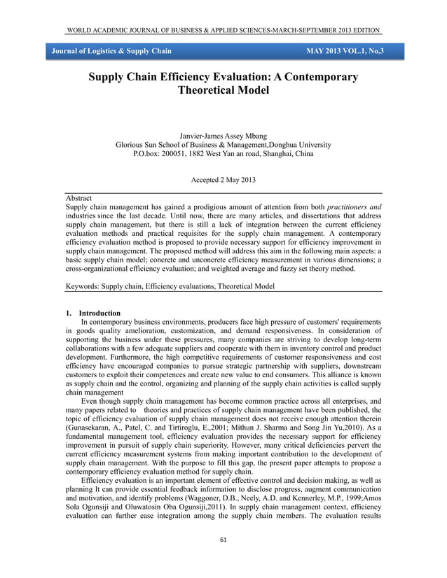 Supply Chain Efficiency Evaluation: A Contemporary Theoretical Model ...