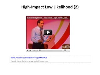 High-Impact Low Likelihood (2) www.youtube.com/watch?v=Zqo4MidIK28 Patrick Dixon, Futurist, www.globalchange.com 