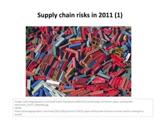 Supply chain risks in 2011 (1) images.nationalgeographic.com/wpf/media-live/photos/000/332/cache/cargo-containers-japan-earthquake-aftermath_33237_600x450.jpg FROM: news.nationalgeographic.com/news/2011/03/pictures/110312-japan-earthquake-tsunami-nuclear-reactor-emergency-world/ 