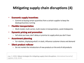 Mitigating supply chain disruptions (4) <ul><li>Economic supply incentives  </li></ul><ul><ul><li>Commit to buying certain...