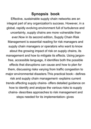 Supply Chain Risk Management: Vulnerability and Resilience in Logistics ...