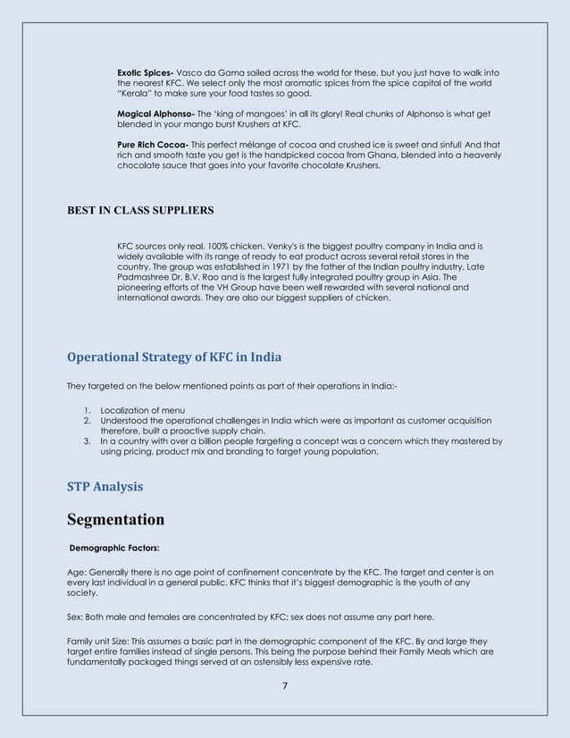Supply chain analysis of KFC India PDF