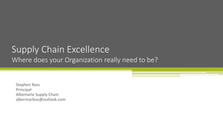 Stephen Ross
Principal
Albemarle Supply Chain
albermarlesc@outlook.com
Supply Chain Excellence
Where does your Organization really need to be?
 