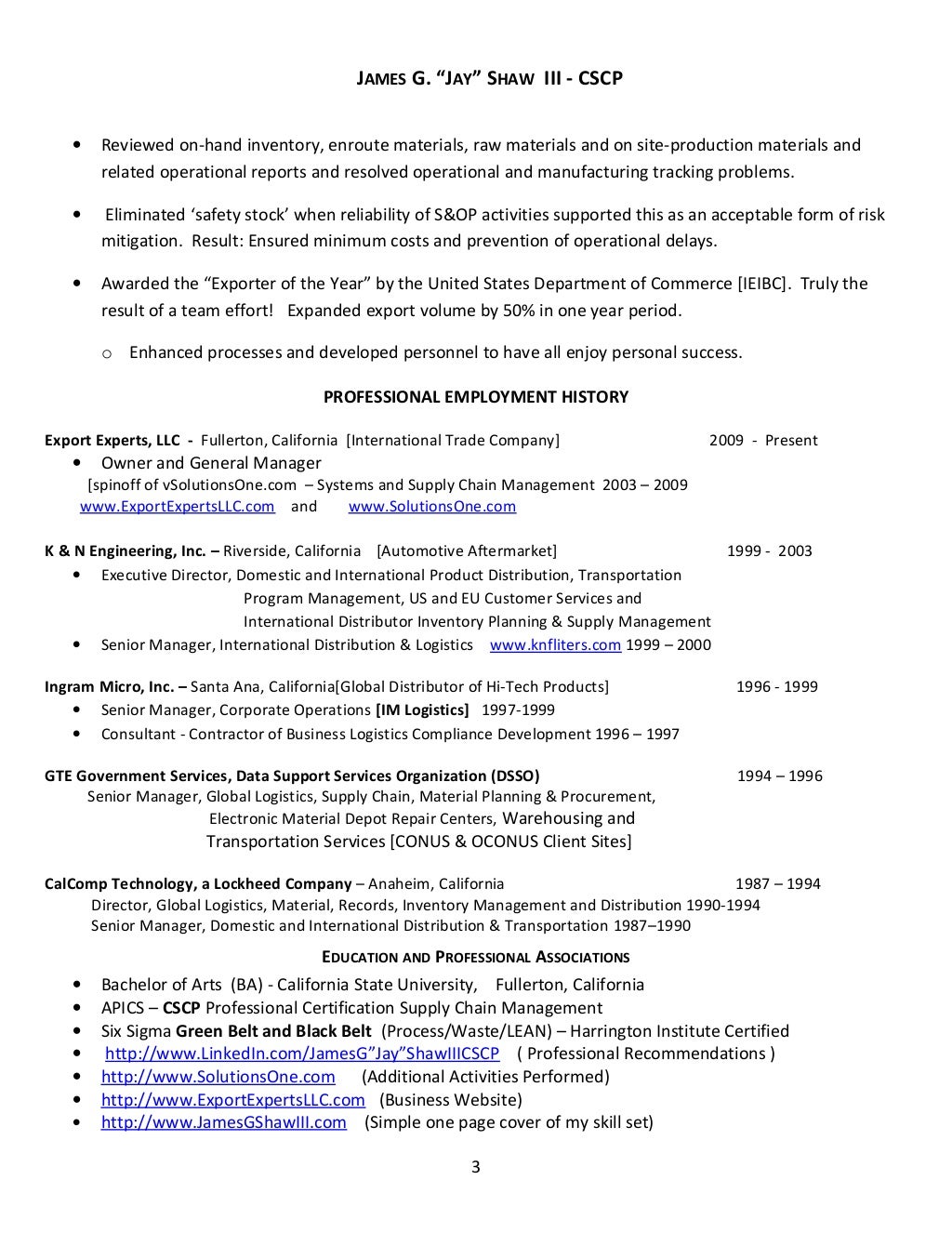 Supply chain & logistics resume 3 212013