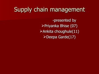 Supply chain management ,[object Object],[object Object],[object Object],[object Object]
