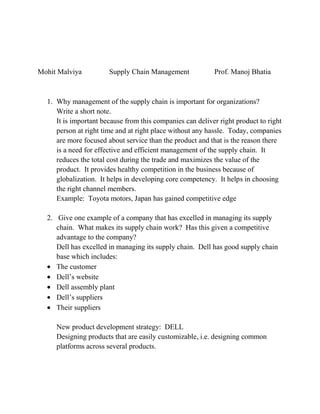 Mohit Malviya               Supply Chain Management    Prof. Manoj Bhatia<br />,[object Object]