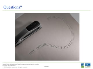 © DNV Business Assurance. All rights reserved.
Supply Chain Management: Tools for improvement or barriers to trade?
Bangkok, May 23rd 2013
Slide 4223 May 2013
Questions?
 