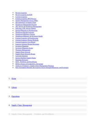  Reverse Logistics
 Reverse Logistics & SCM
 Contract Logistics
 Contract Logistics RFQ Process
 Vendor Managed Inventory (VMI)
 Documentation in Supply Chain
 Warehouse Management System
 3PL Service & Warehouse Management
 Selecting a 3PL Service Partner
 Internal Planning in Warehousing
 Warehouse Design Concepts
 Warehouse Efficiency Factors
 Warehouse Efficiency & Inventory Health
 Contract Logistics & Warehousing
 Contract Logistics Pricing Methods
 Contract Logistics Cost Model
 Logistics Solution Design Document
 Inventory Migration
 Inventory Migration Scope
 Warranty Management
 Supply Chain Network
 Supply Chain Network Design
 Customs Clearance
 Internet Enabled Supply Chains
 Sourcing Strategies
 SCM - Problems and Roadblocks
 SCM as Source of Competitive Advantage
 Analysis of Amazon’s Supply Chain Management Practices
 How Automation Benefits the Logistics Sector through Efficiencies and Synergies
1. Home
2. Library
3. Operations
4. Supply Chain Management
5. Supply Chain Management - Problems and Roadblocks
 