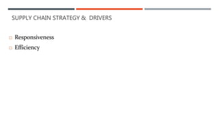 SUPPLY CHAIN STRATEGY & DRIVERS
 Responsiveness
 Efficiency
 