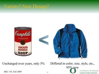 Variety? New Design? Differed in color, size, style, etc., 95% new Unchanged over years, only 5% 