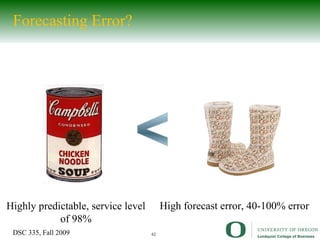 Forecasting Error? High forecast error, 40-100% error Highly predictable, service level of 98% 