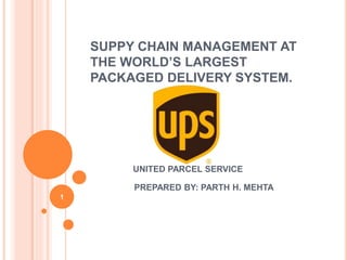 SUPPY CHAIN MANAGEMENT AT
THE WORLD’S LARGEST
PACKAGED DELIVERY SYSTEM.
PREPARED BY: PARTH H. MEHTA
UNITED PARCEL SERVICE
1
 