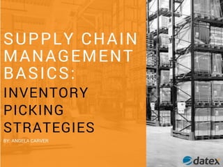 SUPPLY CHAIN
MANAGEMENT
BASICS:
INVENTORY
PICKING
STRATEGIES
BY: ANGELA CARVER
 