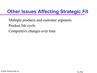 © 2004 Prentice-Hall, Inc.
Other Issues Affecting Strategic Fit
Multiple products and customer segments
Product life cycle
Competitive changes over time
 