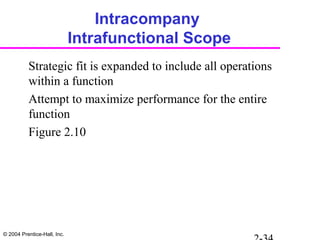 © 2004 Prentice-Hall, Inc.
Intracompany
Intrafunctional Scope
Strategic fit is expanded to include all operations
within a function
Attempt to maximize performance for the entire
function
Figure 2.10
 