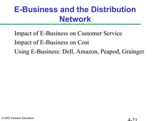© 2007 Pearson Education
E-Business and the Distribution
Network
Impact of E-Business on Customer Service
Impact of E-Business on Cost
Using E-Business: Dell, Amazon, Peapod, Grainger
 
