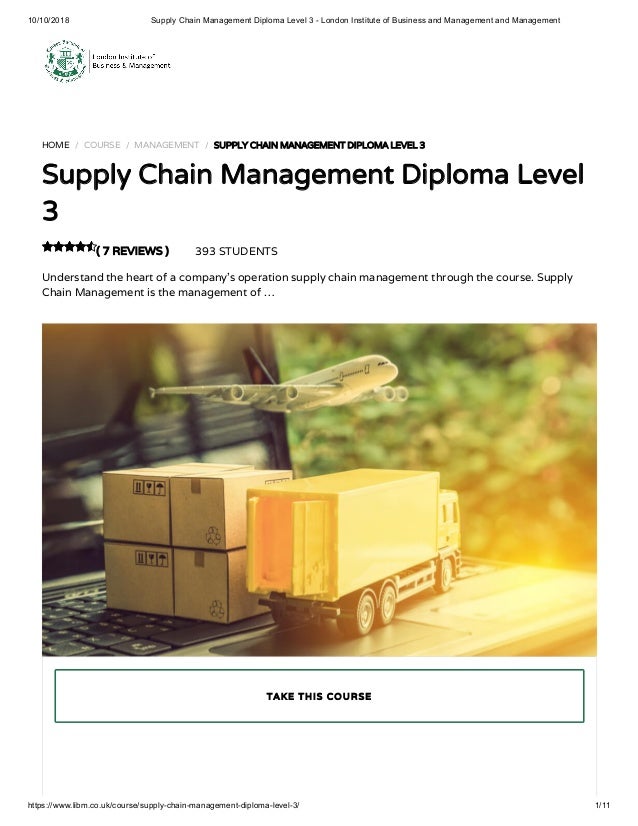 Supply Chain Management Diploma Level 3 LIBM