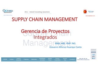 www.redglobeperu.com
MBA. MBI. PMP. ING.
Giovanni Alfonso Huanqui Canto
SUPPLY CHAIN MANAGEMENT
Gerencia de Proyectos
Integrados
MBA. MBI. PMP. ING.
Giovanni Alfonso Huanqui Canto
 