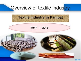 Overview of textile industry
Textile industry in Panipat
1947 - 2016
 