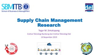 Supply Chain Management
Research
Togar M. Simatupang
Institut Teknologi Bandung dan Institut Teknologi Del
14 Nopember 2019
 