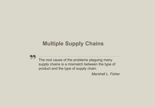 Multiple Supply Chains
The root cause of the problems plaguing many
supply chains is a mismatch between the type of
product and the type of supply chain.
Marshall L. Fisher

5

 