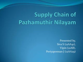 Presented by,
Siva S (12AA41),
Vipin (12AB),
Periyaponnan J (12AA29)
 