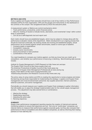 Supply chain performance reporting and metrics -logistics digest 091112 ...