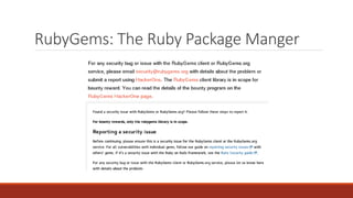 RubyGems: The Ruby Package Manger
 