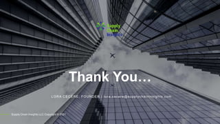 Thank You…
Supply Chain Insights LLC Copyright © 2021
LORA CECERE, FOUNDER | lora.cecere@supplychaininsights.com
 