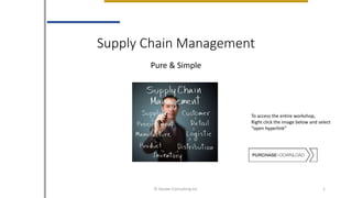 Supply Chain Management
Pure & Simple
1© Sauder Consulting Inc.
To access the entire workshop,
Right click the image below and select
“open hyperlink”
 