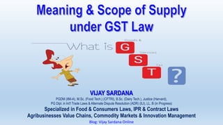 VIJAY SARDANA
PGDM (IIM-A), M.Sc. (Food Tech.) (CFTRI), B.Sc. (Dairy Tech.), Justice (Harvard),
PG Dipl. in Int'l Trade Laws & Alternate Dispute Resolution (ADR) (ILI), LL. B (in Progress)
Specialized in Food & Consumers Laws, IPR & Contract Laws
Agribusinesses Value Chains, Commodity Markets & Innovation Management
Blog: Vijay Sardana Online
 