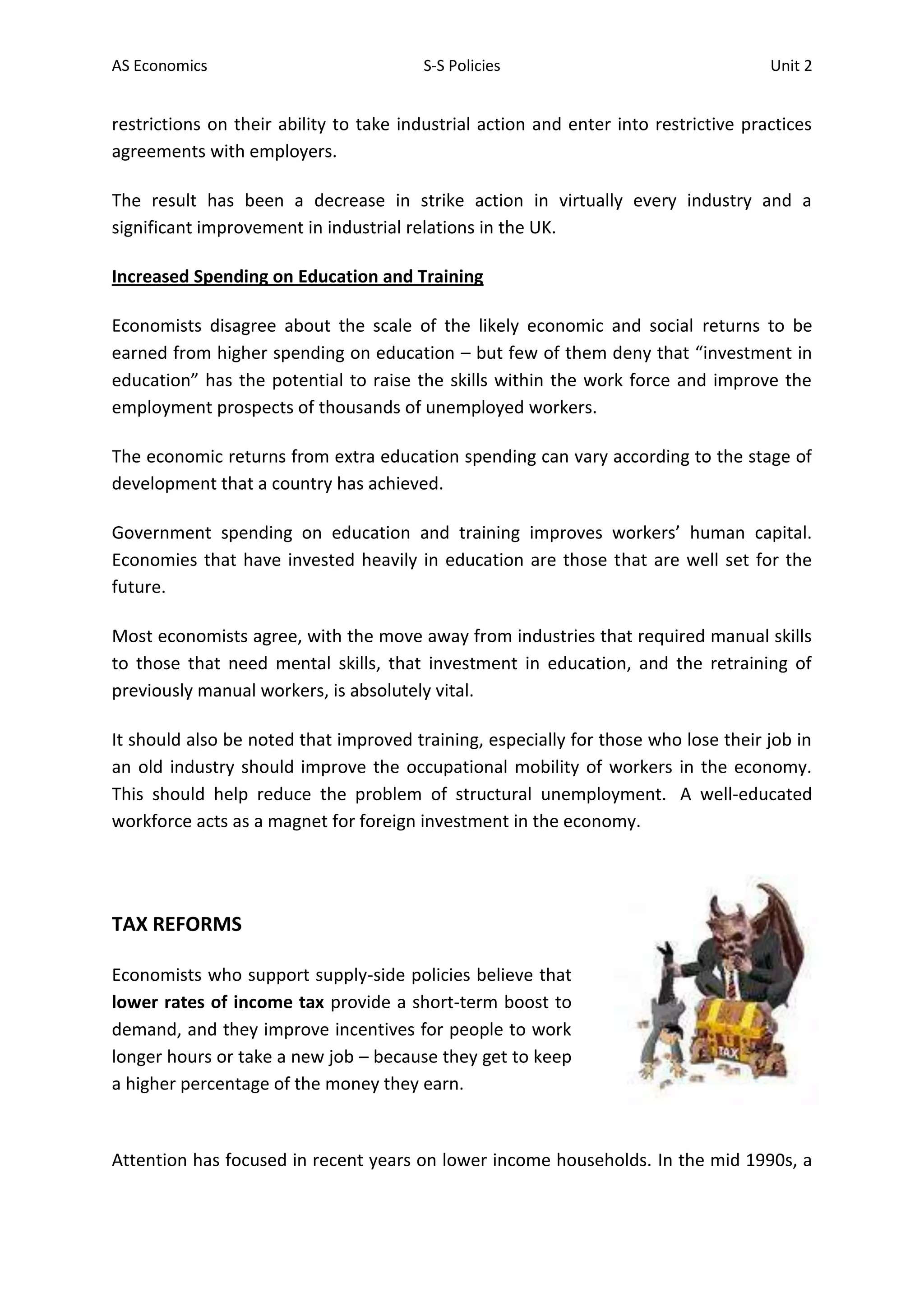 Supply side policies work booklet | PDF