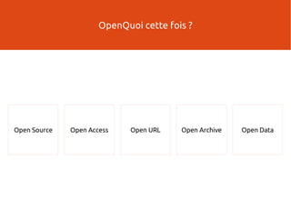 Open Source Open Access Open URL Open Archive Open Data
OpenQuoi cette fois ?
 