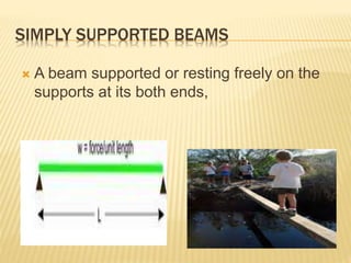 SIMPLY SUPPORTED BEAMS
 A beam supported or resting freely on the
supports at its both ends,
 