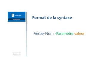 Une formation
Verbe-Nom -Paramètre valeur
Format de la syntaxe
 