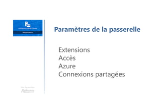Une formation
Extensions
Accès
Azure
Connexions partagées
Paramètres de la passerelle
 