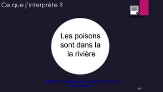 Les poisons
sont dans la
la rivière
237
Ce que j’interprète ?
Exercice
Validez le message avec votre interlocuteur
Reformulez !
 