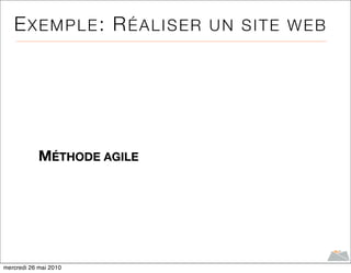 EXEMPLE: RÉALISER        UN SITE WEB




            MÉTHODE AGILE




mercredi 26 mai 2010
 