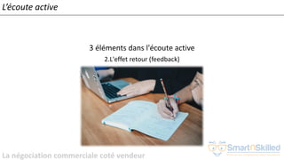 La négociation commerciale coté vendeur
L’écoute active
3 éléments dans l'écoute active
2.L'effet retour (feedback)
 