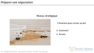 La négociation commerciale coté vendeur
Niveau stratégique
L’itinéraire pour arriver au but
➢ Comment
➢ Terrain
Préparer une négociation
 