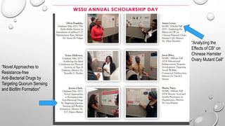3
“Analyzing the
Effects of CB¹ on
Chinese Hamster
Ovary Mutant Cell”
“Novel Approaches to
Resistance-free
Anti-Bacterial Drugs by
Targeting Quorum Sensing
and Biofilm Formation”
 