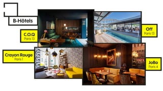 B-Hôtels
JoBo
Paris 4
Crayon Rouge
Paris 1
C.O.Q
Paris 13
Off
Paris 13
 