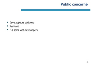 Public concerné
5
▪ Développeurs back-end
▪ Assistant
▪ Full stack web developpers
 