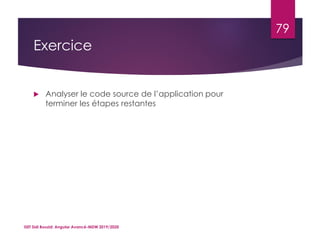 Exercice
 Analyser le code source de l’application pour
terminer les étapes restantes
ISET Sidi Bouzid: Angular Avancé-MDW 2019/2020
79
 