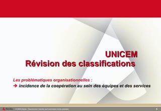 UNICEM Révision des classifications   Les problématiques organisationnelles : incidence de la coopération au sein des équipes et des services  
