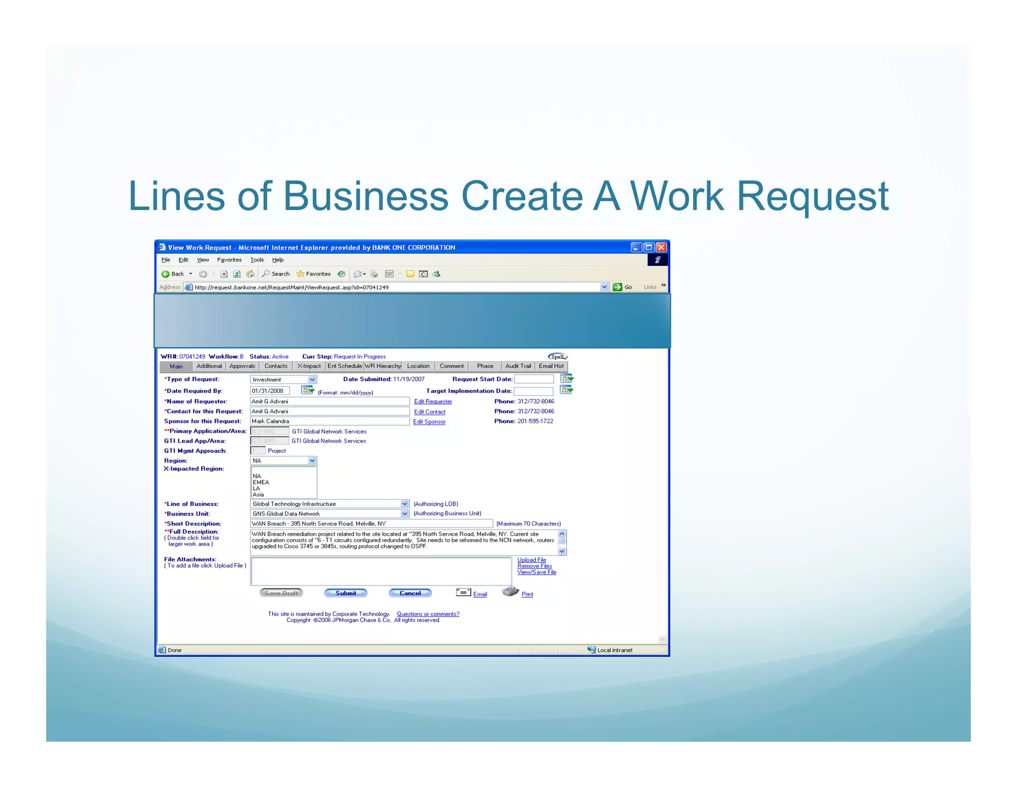 Lines of Business Create A Work Request
 