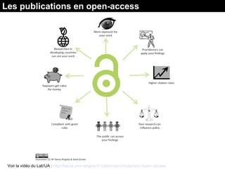 Les publications en open-access
Voir la vidéo du Lab'UA : http://labua.univ-angers.fr/video/une-introduction-lopen-access
 