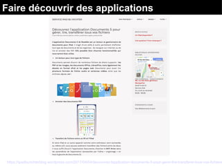 Faire découvrir des applications
https://ipadburichterblog.wordpress.com/2017/04/04/decouvrez-lapplication-documents-5-pour-gerer-lire-transferer-tous-vos-fichiers
 